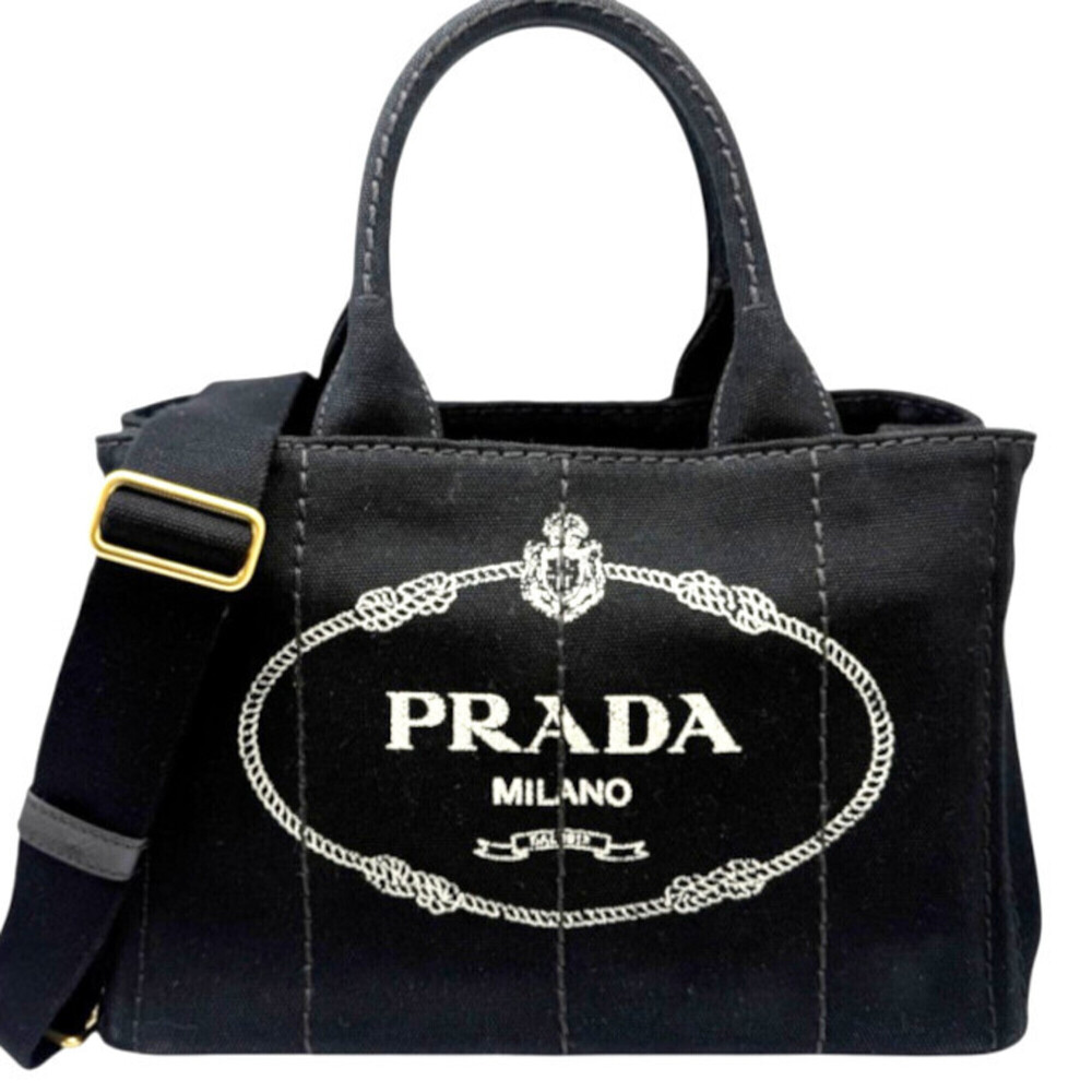 PRADA Canapa Canvas Black 1BG439 Handbag Shoulder Bag for Men and Women